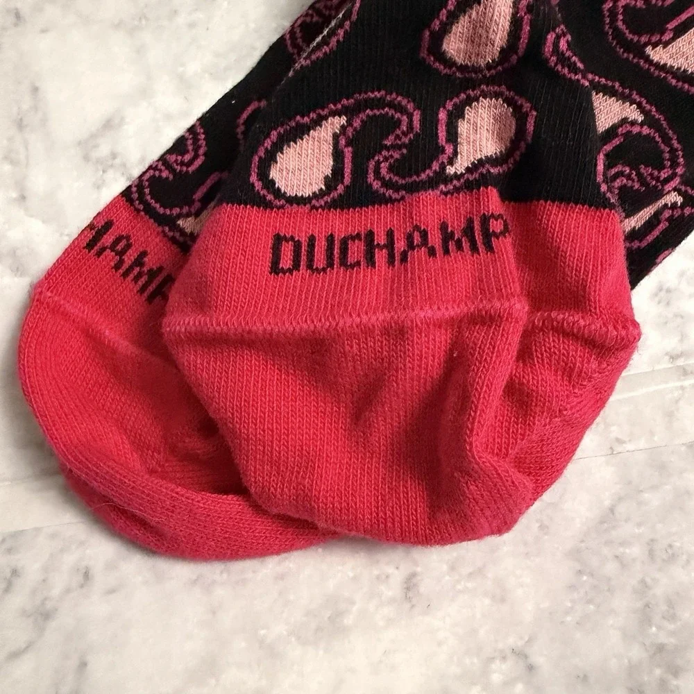 Duchamp London Mens Dress Socks Crew Linked Toe Paisley Pattern Pink Black OS